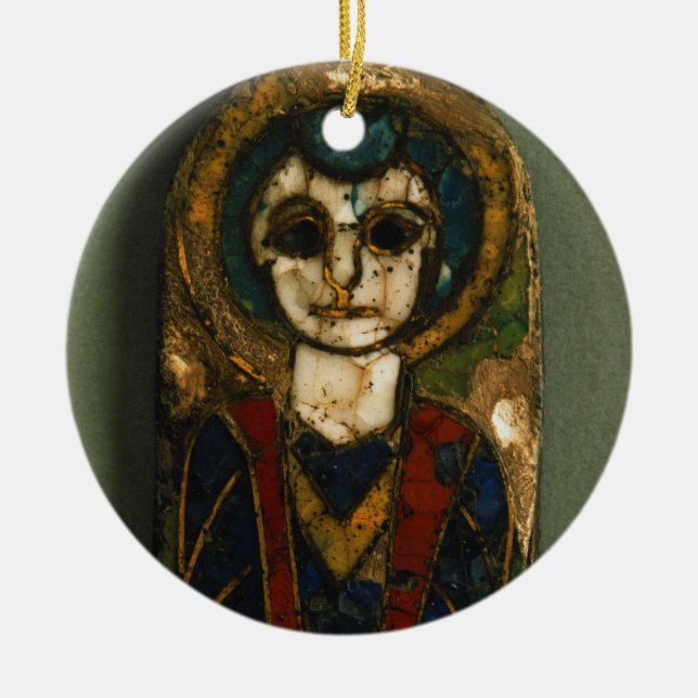 Adorno De Cerámica Placa redondeada, representando Cristo o a un (Frente)