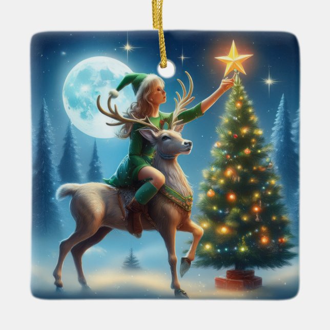 Adorno De Cerámica Placing The Star On Top Of Tree (Anverso)