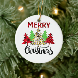 Adorno De Cerámica Plaid Christmas Tree Winter Forest Leopard