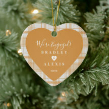 Plaid Engaged Gold Photo Ceramic Ornament