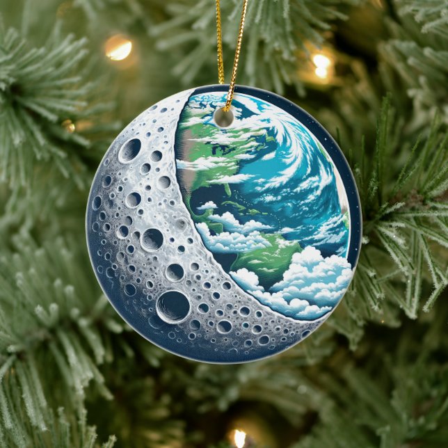 Adorno De Cerámica Planeta Tierra y su luna: Maravilla celeste (Árbol)