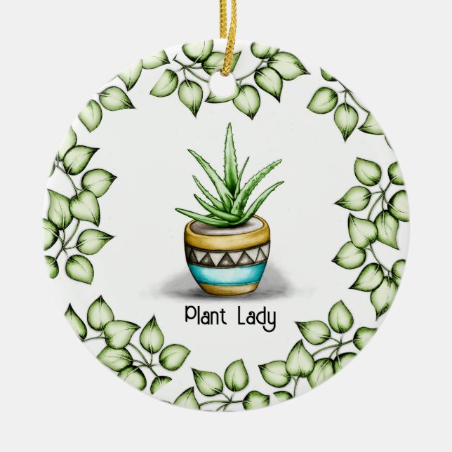 Adorno De Cerámica Plant Lady, planta Aloe (Frente)