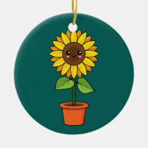 Adorno De Cerámica Planta de girasol de Kawaii en una olla