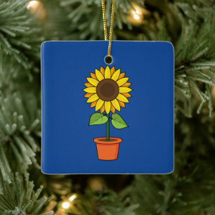 Adorno De Cerámica Planta de girasol en una olla