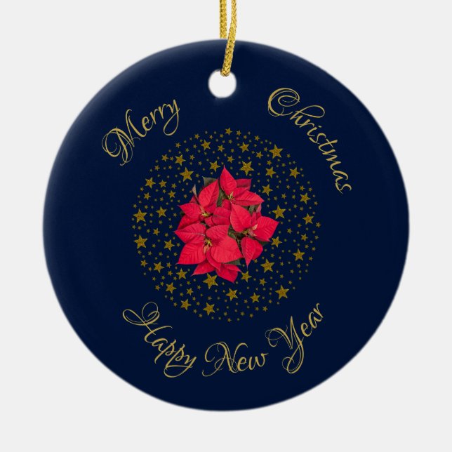 Adorno De Cerámica Planta de Poinsettia Roja sobre el brillante cielo (Frente)