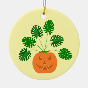 Adorno De Cerámica Planta Monstera de Halloween en calabaza personali