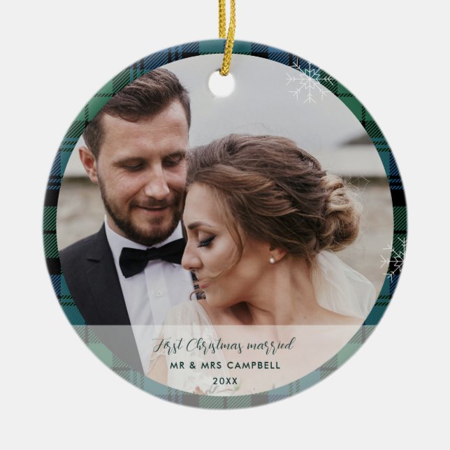 Adorno De Cerámica Plantar la primera Navidad Casado Campbell Tartán (Frente)