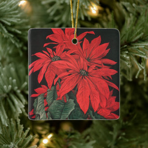 Adorno De Cerámica Plantas de Flor de Pascua Roja de Navidad Vintage