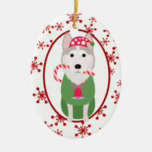 Adorno De Cerámica Plantilla de copo de nieve rojo Husky siberiano li