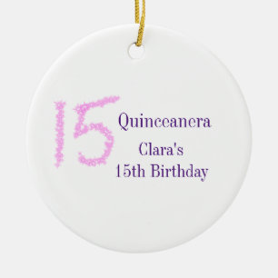 Adorno De Cerámica Plantilla de purpurina rosa Quinceanera 15 años