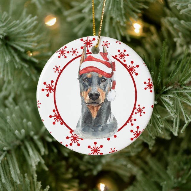 Adorno De Cerámica Plantilla Doberman Santa Hat Red Snowflake (Árbol)