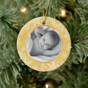 Adorno De Cerámica Plantilla fotográfica de copo de nieve dorado