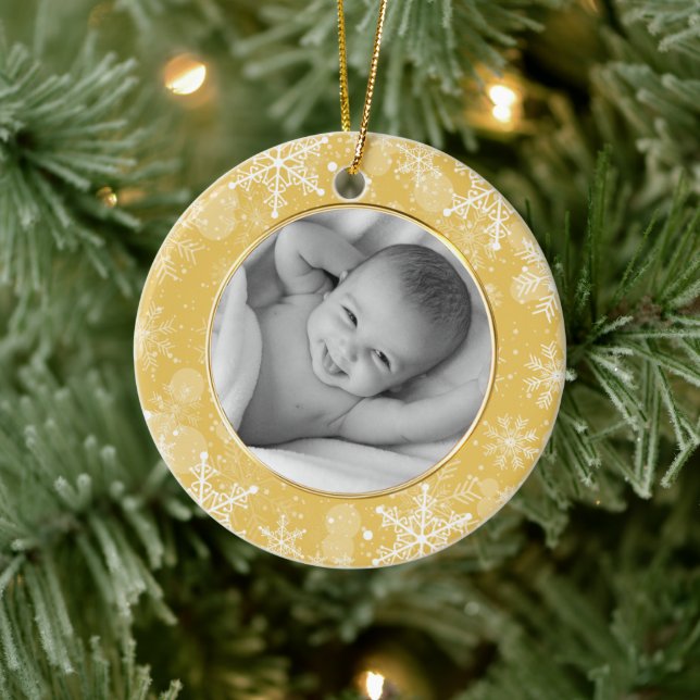 Adorno De Cerámica Plantilla fotográfica de copo de nieve dorado (Árbol)