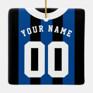 Adorno De Cerámica Plantilla rayada negra y azul del jersey de los