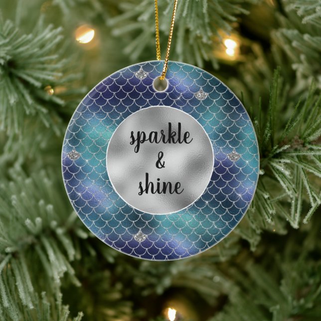 Adorno De Cerámica Plata Aqua Blue Mermaid Glitz (Árbol)