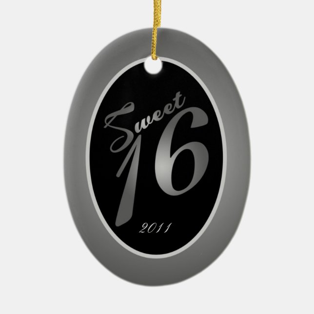 Adorno De Cerámica Plata de encargo personalizada del dulce 16 del (Frente)