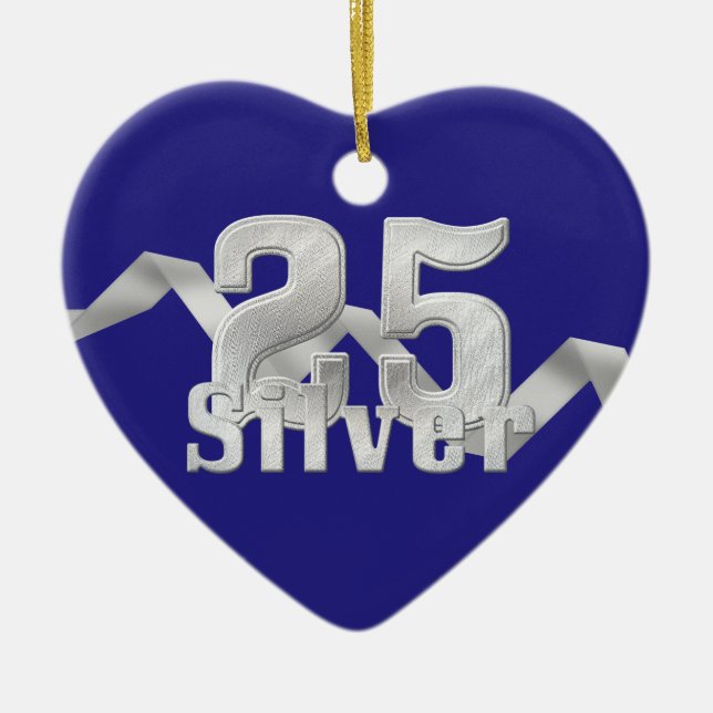Adorno De Cerámica Plata en el 25° aniversario azul (Frente)