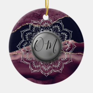 Adorno De Cerámica Plata Lotus OM Mandala Lavender Marble