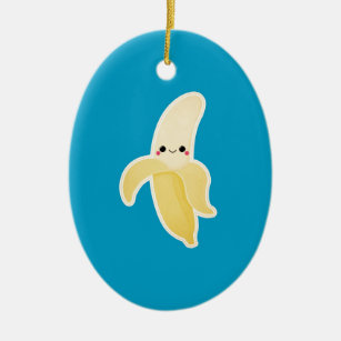 Adorno De Cerámica Plátano de Kawaii en azul