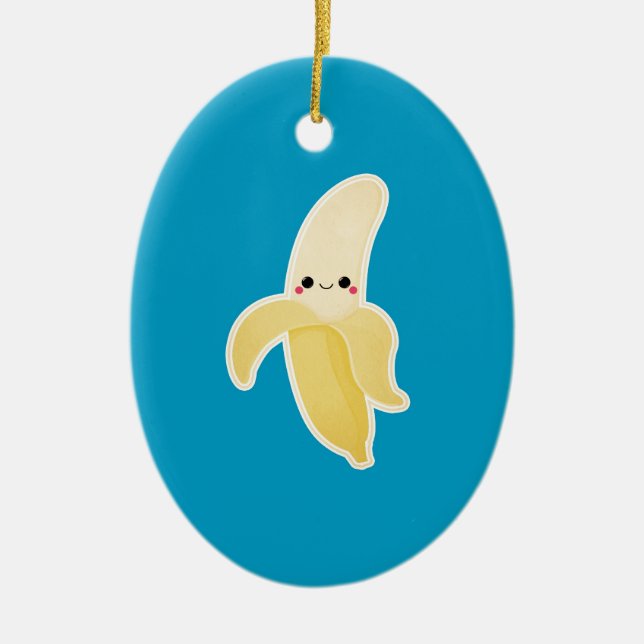 Adorno De Cerámica Plátano de Kawaii en azul (Frente)