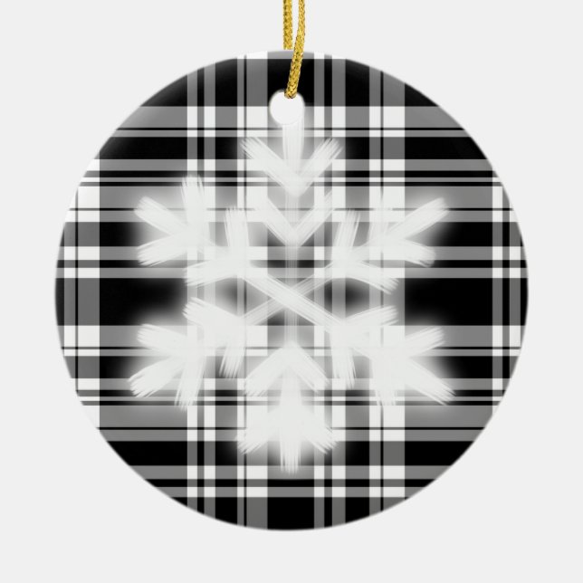 Adorno De Cerámica Platos blancos y negros con detalles de copos de n (Frente)