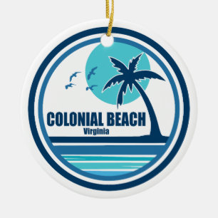 Adorno De Cerámica Playa Colonial Virginia Palm Tree Birds