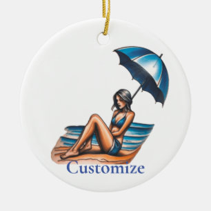 Adorno De Cerámica Playa de Chica bikini Napping Thunder_Cove