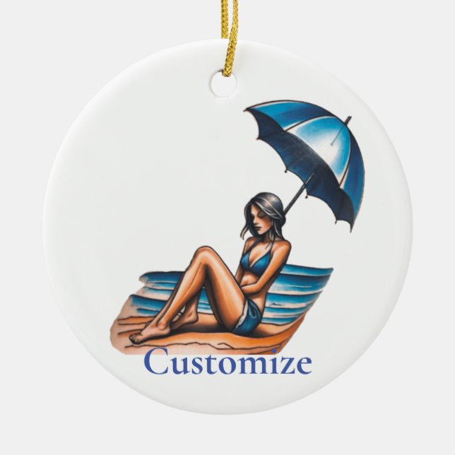 Adorno De Cerámica Playa de Chica bikini Napping Thunder_Cove (Frente)