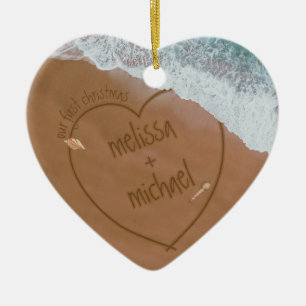 Adorno De Cerámica Playa de fechas Nuestra Primera Navidad Con Nombre