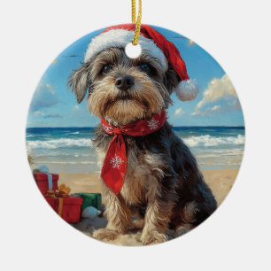 Adorno De Cerámica Playa de Navidades de perros de peluche Griffon