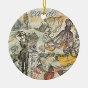 Adorno De Cerámica Playa de Pulpo Antiguo Steampunk Costero