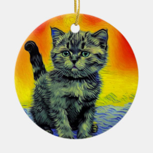 Adorno De Cerámica Playa de Sunset Cat Style Van Gogh