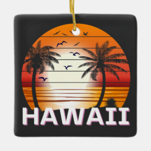 Adorno De Cerámica Playa de verano de Palm Trees Vintage de Hawaii