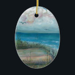 Adorno De Cerámica Playa india de las rocas de la escena de Beache,<br><div class="desc">" Pintura de acrílico de la mañana del puerto de Scruggs" de Patricia Merewether.   Pinté esto en la cabaña Fay de Roy,  puerto de Scruggs,  las rocas indias varo,  la Florida.</div>