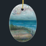 Adorno De Cerámica Playa india de las rocas de la escena de Beache,<br><div class="desc">" Pintura de acrílico de la mañana del puerto de Scruggs" de Patricia Merewether.   Pinté esto en la cabaña Fay de Roy,  puerto de Scruggs,  las rocas indias varo,  la Florida.</div>