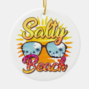 Adorno De Cerámica Playa Salty   Sol tropical y árbol de palmas
