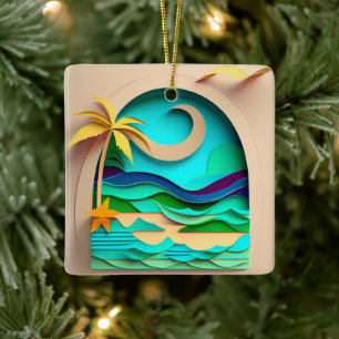 Adorno De Cerámica Playa Tropical De Papercraft 3