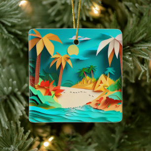 Adorno De Cerámica Playa Tropical De Papercraft 3