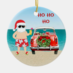 Adorno De Cerámica Playa tropical Santa con navidad clásico del coch