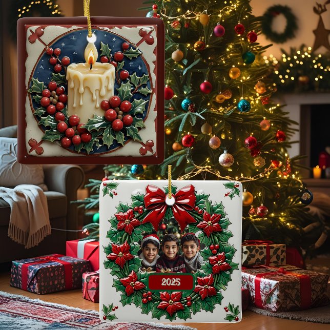 Adorno De Cerámica Plaza de Personalizable de velas de Navidades blan (Subido por el creador)