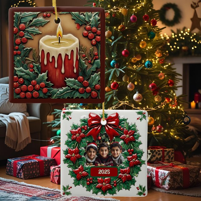 Adorno De Cerámica Plaza de Personalizable de velas de Navidades rojo (Subido por el creador)