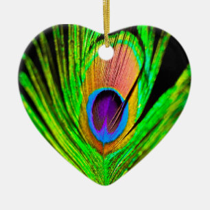 Adorno De Cerámica Pluma de Pavo Real Colores Neón