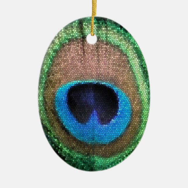 Adorno De Cerámica Pluma de pavo real con efecto de vidrio manchado (Frente)