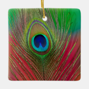 Adorno De Cerámica Pluma de pavo real en primer plano