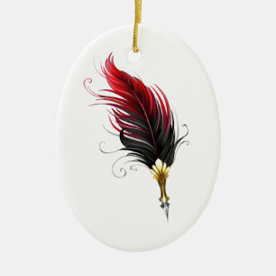 Adorno De Cerámica Pluma de plumas rojas con nido de oro