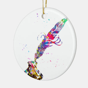 Adorno De Cerámica Pluma y Tinta