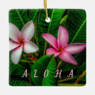 Adorno De Cerámica Plumerias en blanco y rosa