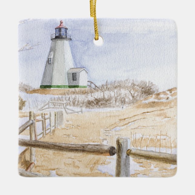 Adorno De Cerámica Plymought Lighthouse Watercolor (Anverso)
