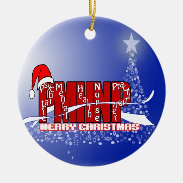 Adorno De Cerámica PMHNP - Navidad de la enfermera de salud (Frente)