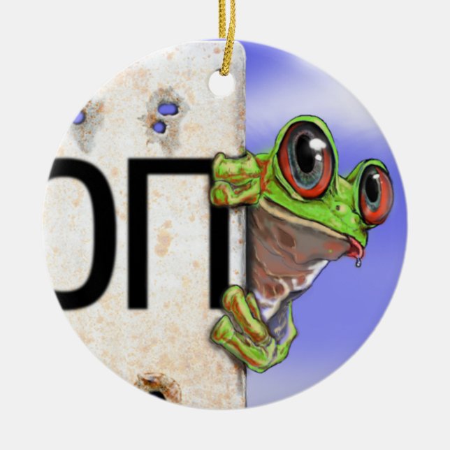 Adorno De Cerámica Poca rana arbórea verde (Frente)